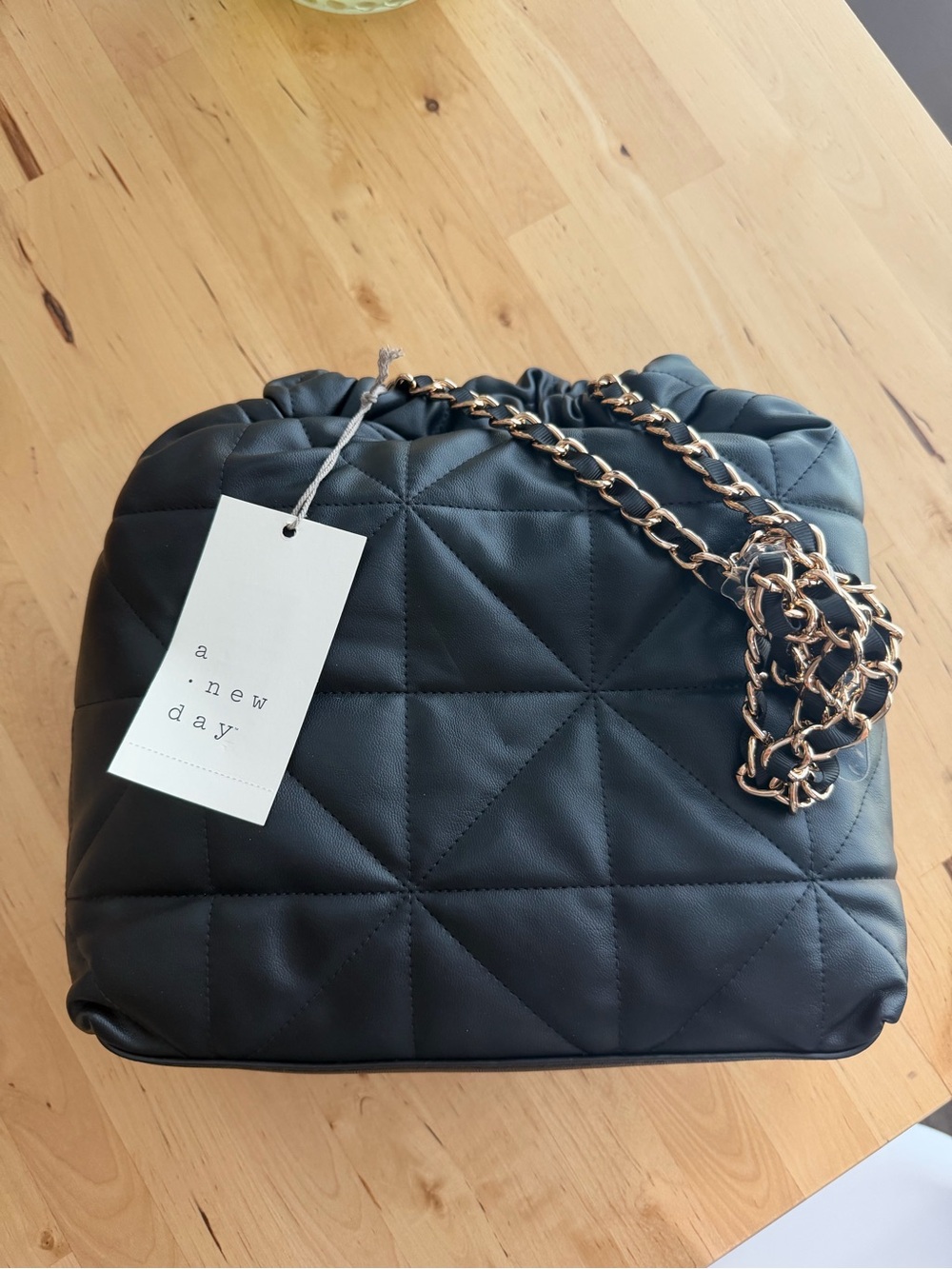 a new day Black Quilted Shoulder Bag with Gold Chain